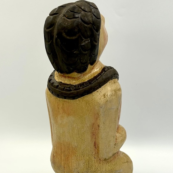 Vintage Hand-carved Wooden Figure 10" Polychrome Naturalistic Tribal Nude Statue - Picture 3 of 8